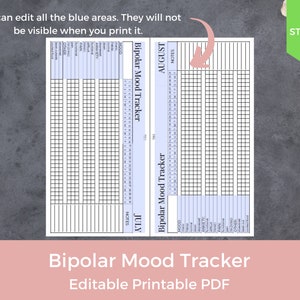 EDITABLE Monthly Bipolar Mood Tracker, Mental Health Tracker, Anxiety Tracker, track your symptoms. | Printable planner PDF in TN Standard