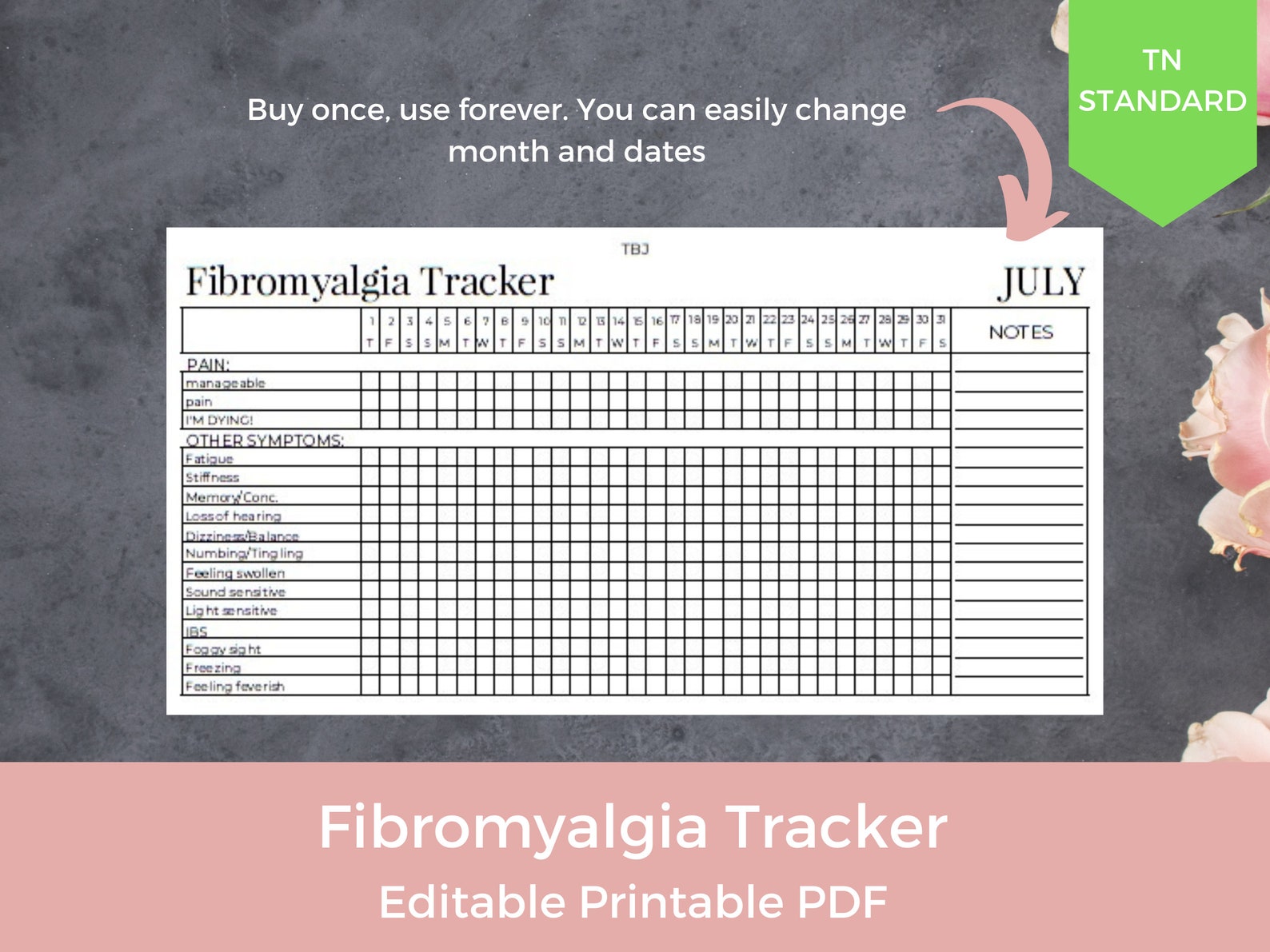EDITABLE Fibromyalgia Tracker Chronic Pain Tracker Track Etsy