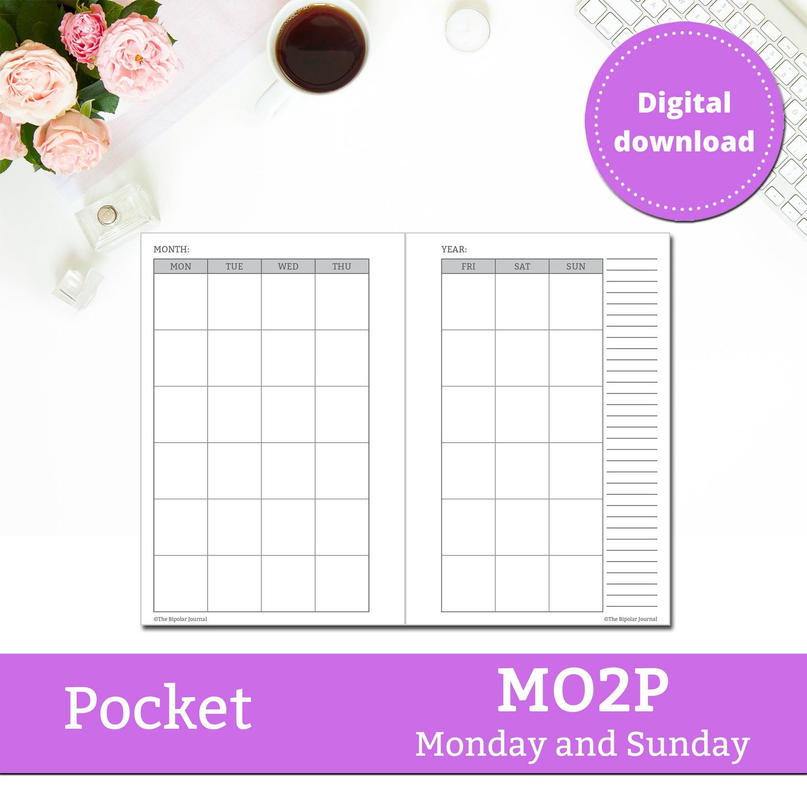 PRINTABLE POCKET planner insert month on two pages MO2P Etsy