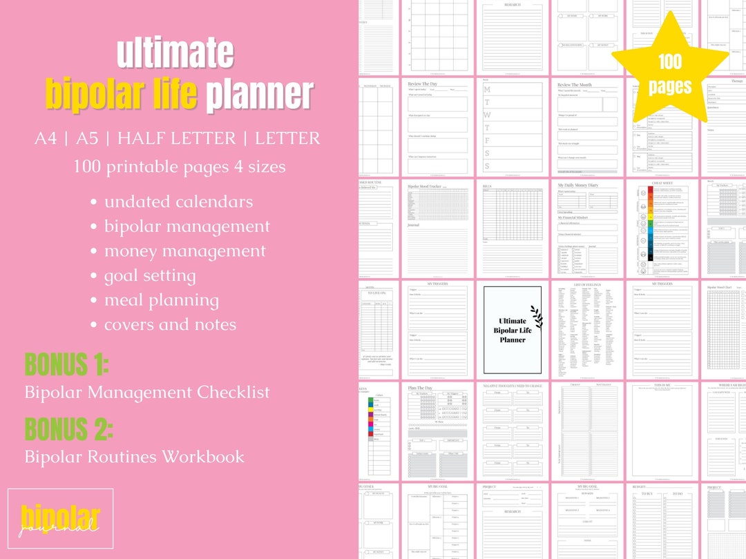Ultimate Bipolar Life Planner, Bipolar Therapy Journal, Bipolar ...