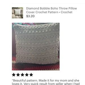 Diamond Bobble Boho Throw Pillow Cover Crochet Pattern Crochet Pillow Pattern Digital Download Boho Pillow Crochet Pattern image 8