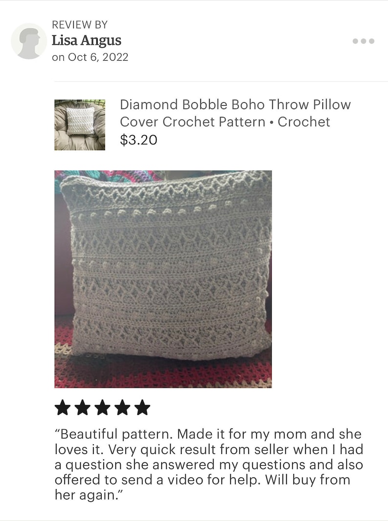 Diamond Bobble Boho Throw Pillow Cover Crochet Pattern Crochet Pillow Pattern Digital Download Boho Pillow Crochet Pattern image 8