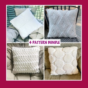 4 Pillow Crochet Pattern Bundle • Rustic Throw Pillow Pattern • Crochet Pillow Pattern • Throw Pillows • Crochet Pattern Bundle