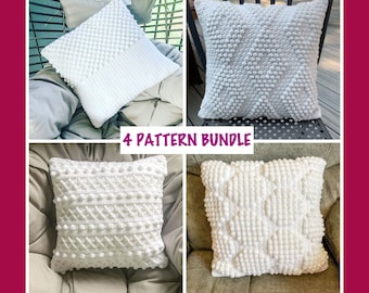 4 Pillow Crochet Pattern Bundle • Rustic Throw Pillow Pattern • Crochet Pillow Pattern • Throw Pillows • Crochet Pattern Bundle