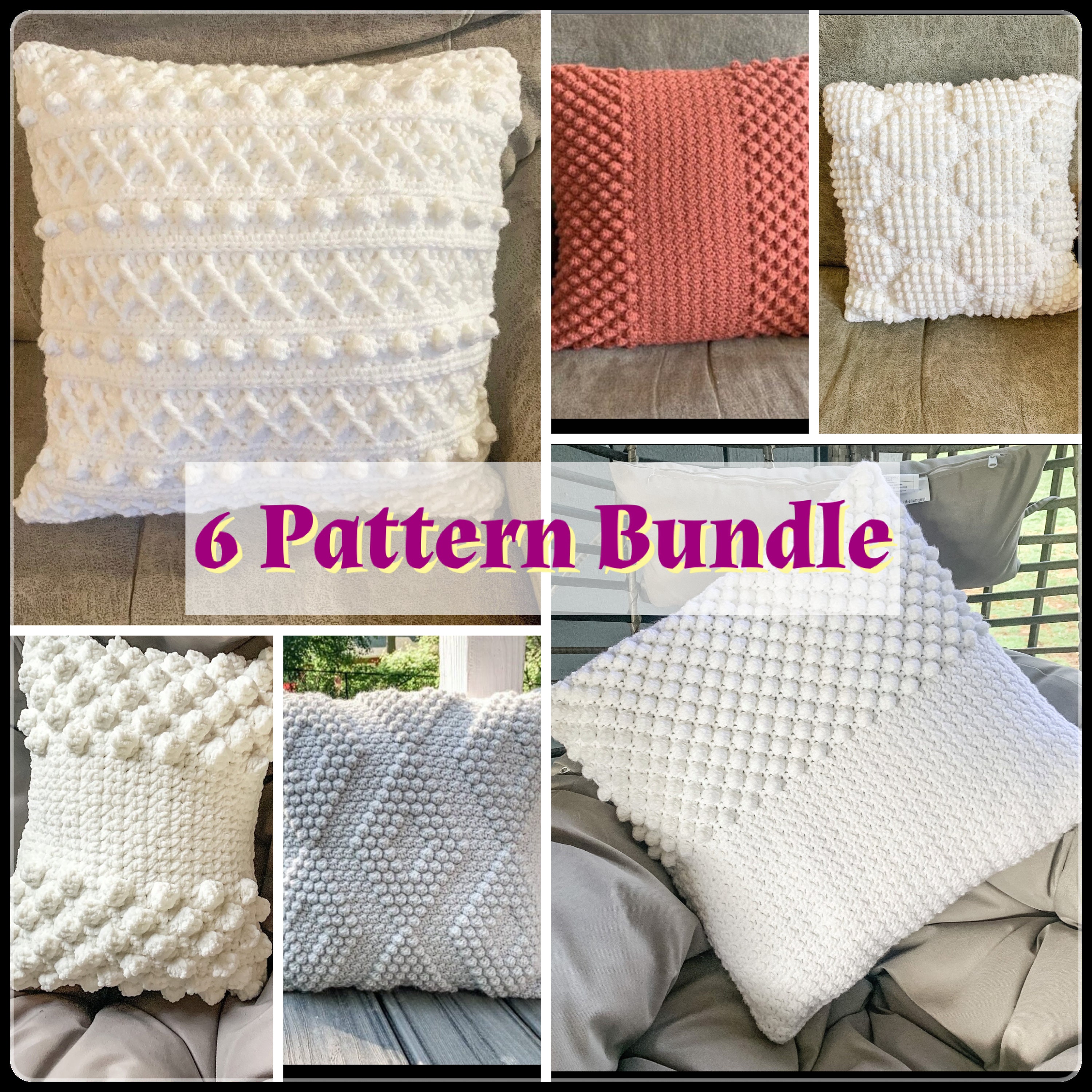 Six Bobble Crochet Throw Pillow Cover Patterns Ebook Crochet Pattern