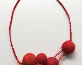 necklace with hand felted beads
