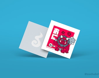 Red Oni Mini Art Print – Japanese Folklore Yokai – 2.5" wide, 2.5" tall