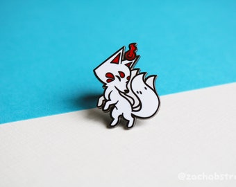 White Yokai Kitsune Fox Hard Enamel Pin - 1 inch wide, 1.25 Inches tall