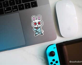 White Corporate Bunny Animal Sticker - 1.4 inches wide, 2.4 inches tall