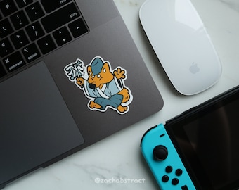 Yellow Inugami Yokai Dog Sticker - 2.5 inches wide, 2.8 inches tall