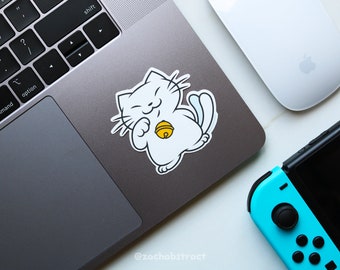White Nekomata Cat Sticker – Matte Finish Yokai Decal – 2.5" wide, 2.5" tall