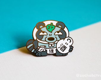 Gray Yokai Tanuki Raccoon Hard Enamel Pin - 1.5 inch wide, 1.25 Inches tall