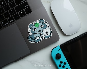 Green Tanuki Yokai Sticker - 3 inches wide, 2.4 inches tall