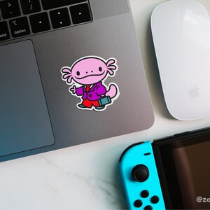 Pink Corporate Axolotl Animal Sticker - 2 inches wide, 2 inches tall