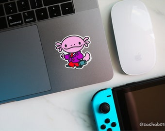 Pink Corporate Axolotl Animal Sticker - 2 inches wide, 2 inches tall