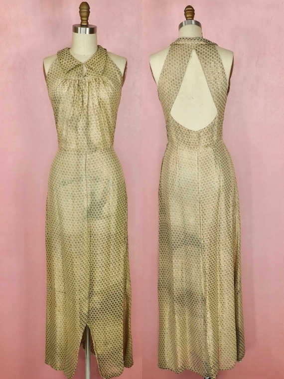 1930s gold lame bias cut dress (as-is) - image 7