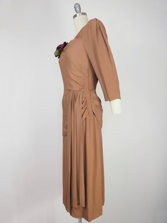 1940s brown latte draped gown with peplum (28”-29… - image 4