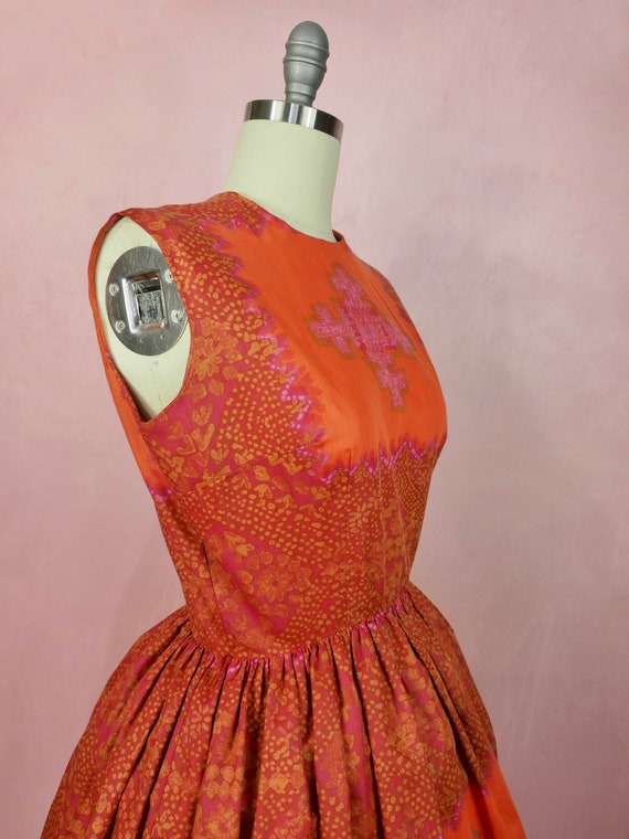 1950s orange polished cotton dress - image 4