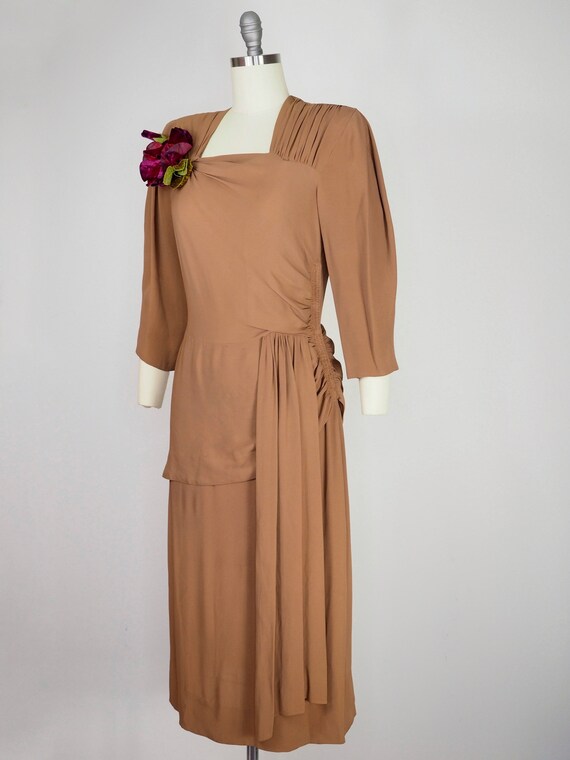 1940s brown latte draped gown with peplum (28”-29… - image 5