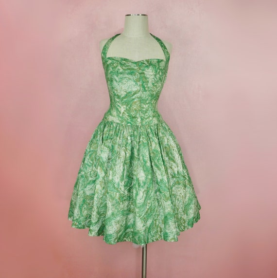 1950s green cold marbled sun dress - image 1