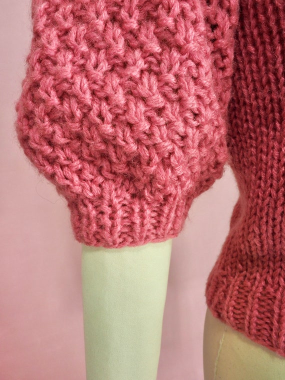 1980s pink chunky knit sweater puff or balloon sl… - image 9