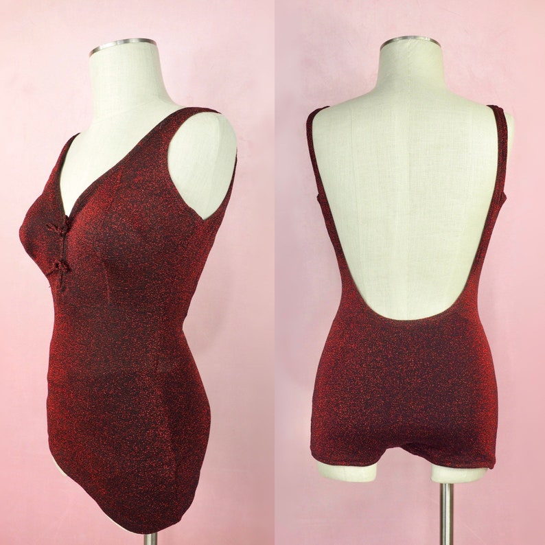1950s red lurex swimsuit with open back image 1