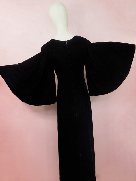 1970s bell sleeve dress black velvet - image 3
