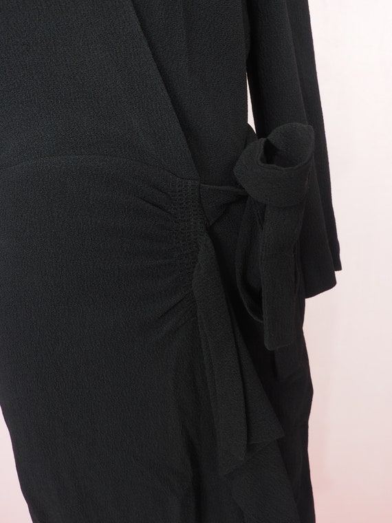 1940s faux wrap dress in black rayon (38”-28” - image 5