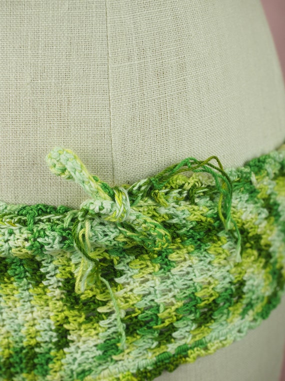 1970s green 3 piece crochet bikini and skirt Gem