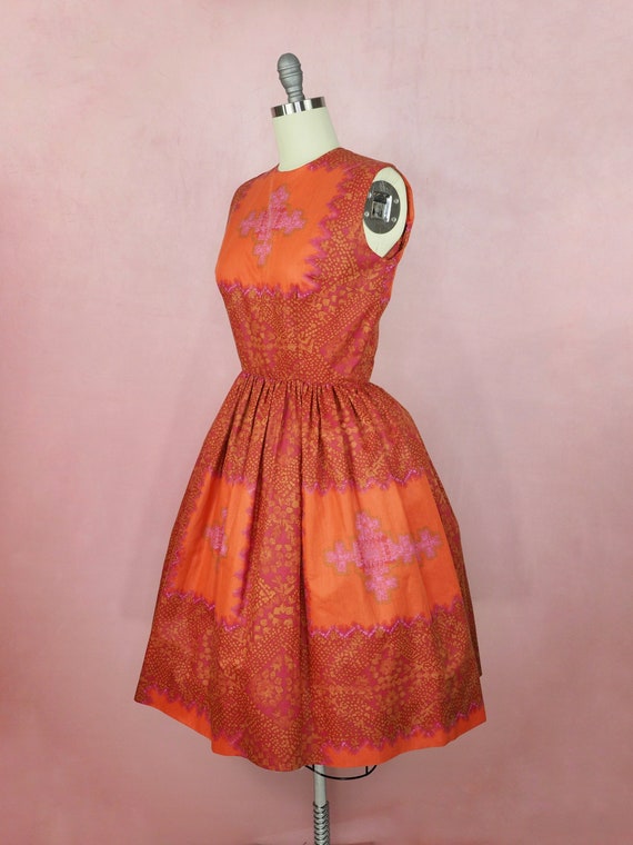 1950s orange polished cotton dress - image 2
