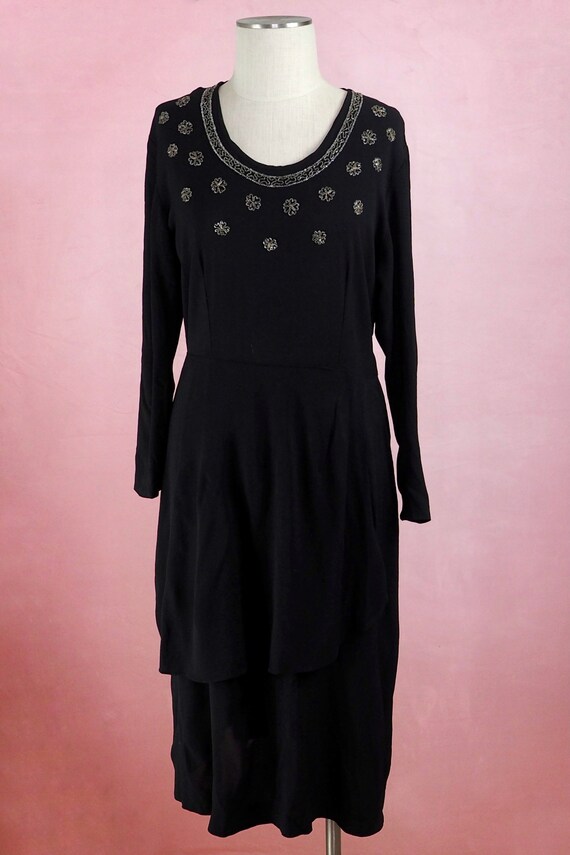1940s black rayon dress with beaded snowflakes as… - image 5