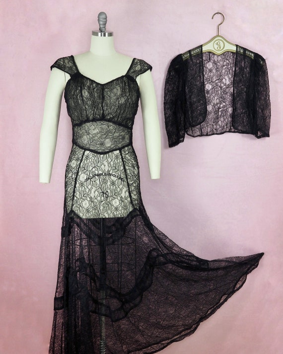 1930s or 1940s Spider Web Lace Gown and Bolero