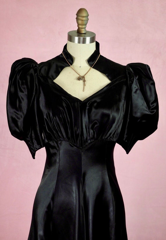 1940s Silk Satin Gown Black Wedding Dress