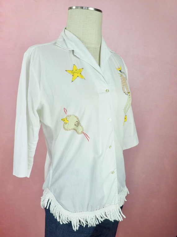 1950s faux painted blouse with cheeky western cow… - image 7