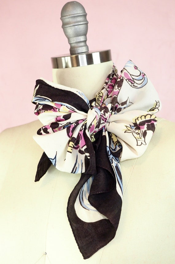 Large 1940s Carousel Horse Silk Scarf (18" 47")