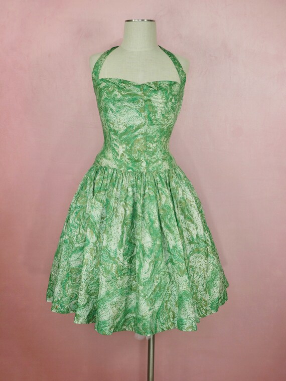 1950s green cold marbled sun dress - image 7