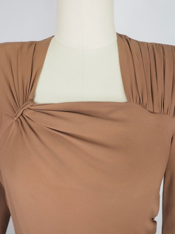 1940s brown latte draped gown with peplum (28”-29… - image 8