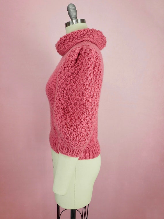 1980s pink chunky knit sweater puff or balloon sl… - image 6