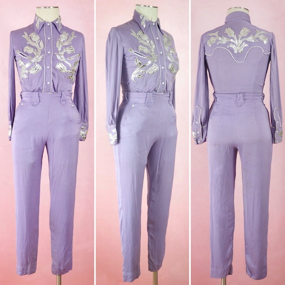 1950s Ranch Maid Purple Gabardine Rodeo Suit