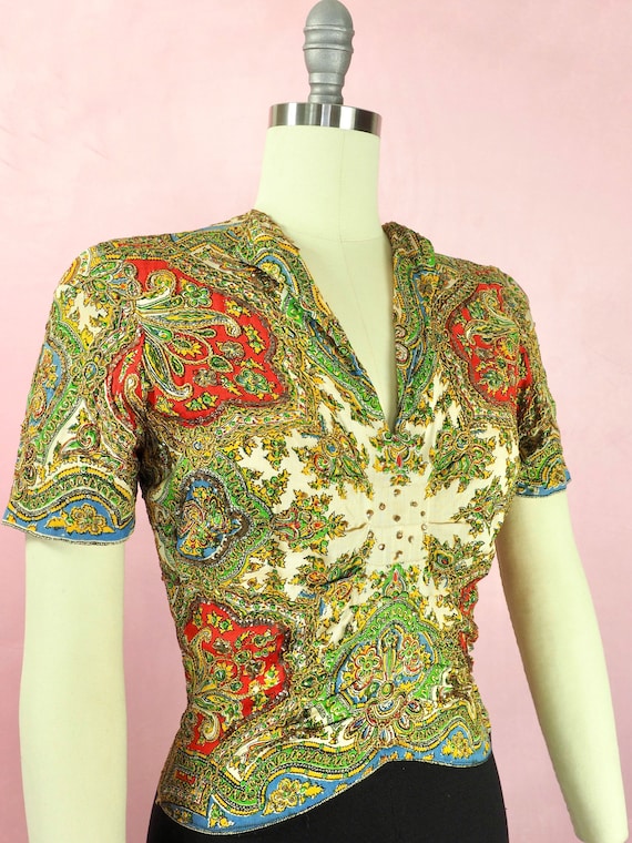1940s New York Creation print Dress with sequins … - image 2