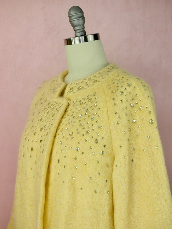 1960s yellow mohair coat with rhinestones Gem