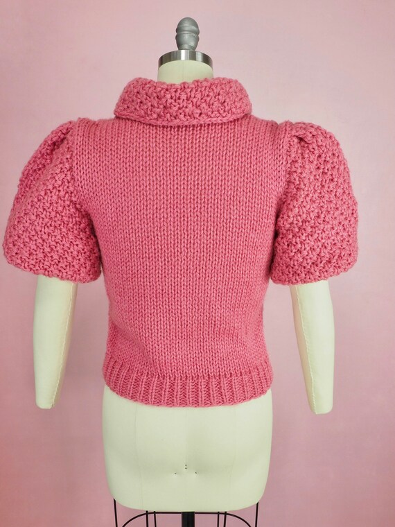 1980s pink chunky knit sweater puff or balloon sl… - image 3