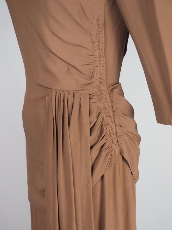 1940s brown latte draped gown with peplum (28”-29… - image 7