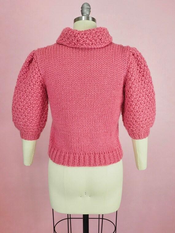 1980s pink chunky knit sweater puff or balloon sl… - image 7