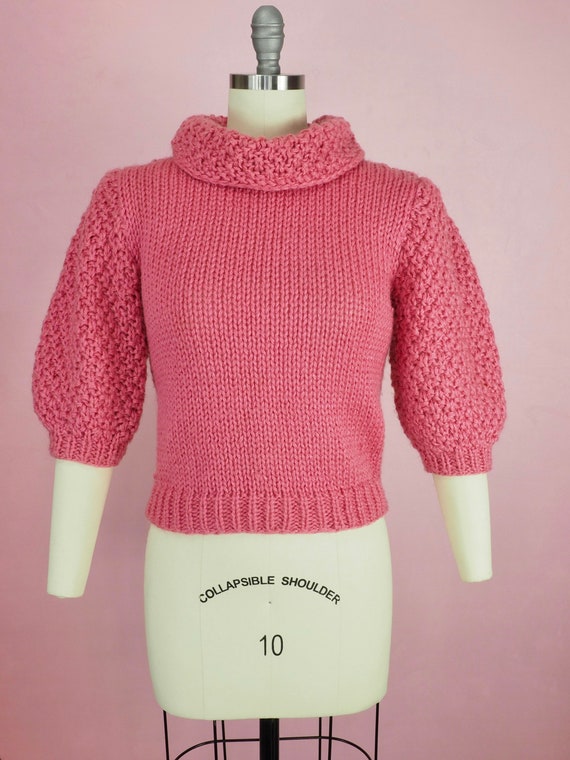 1980s pink chunky knit sweater puff or balloon sl… - image 5