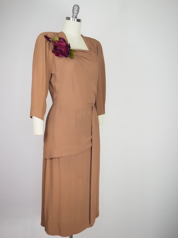 1940s brown latte draped gown with peplum (28”-29… - image 2