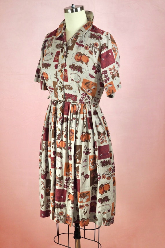 1950s Botanical Novelty Print Dress