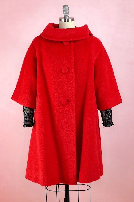 1950s Red Mohair Lilli Ann Swing Coat