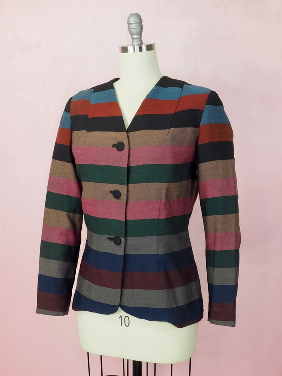 1940s color block striped jacket - image 2