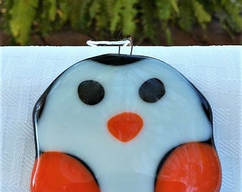 Handmade Fused Glass Penguin Ornament